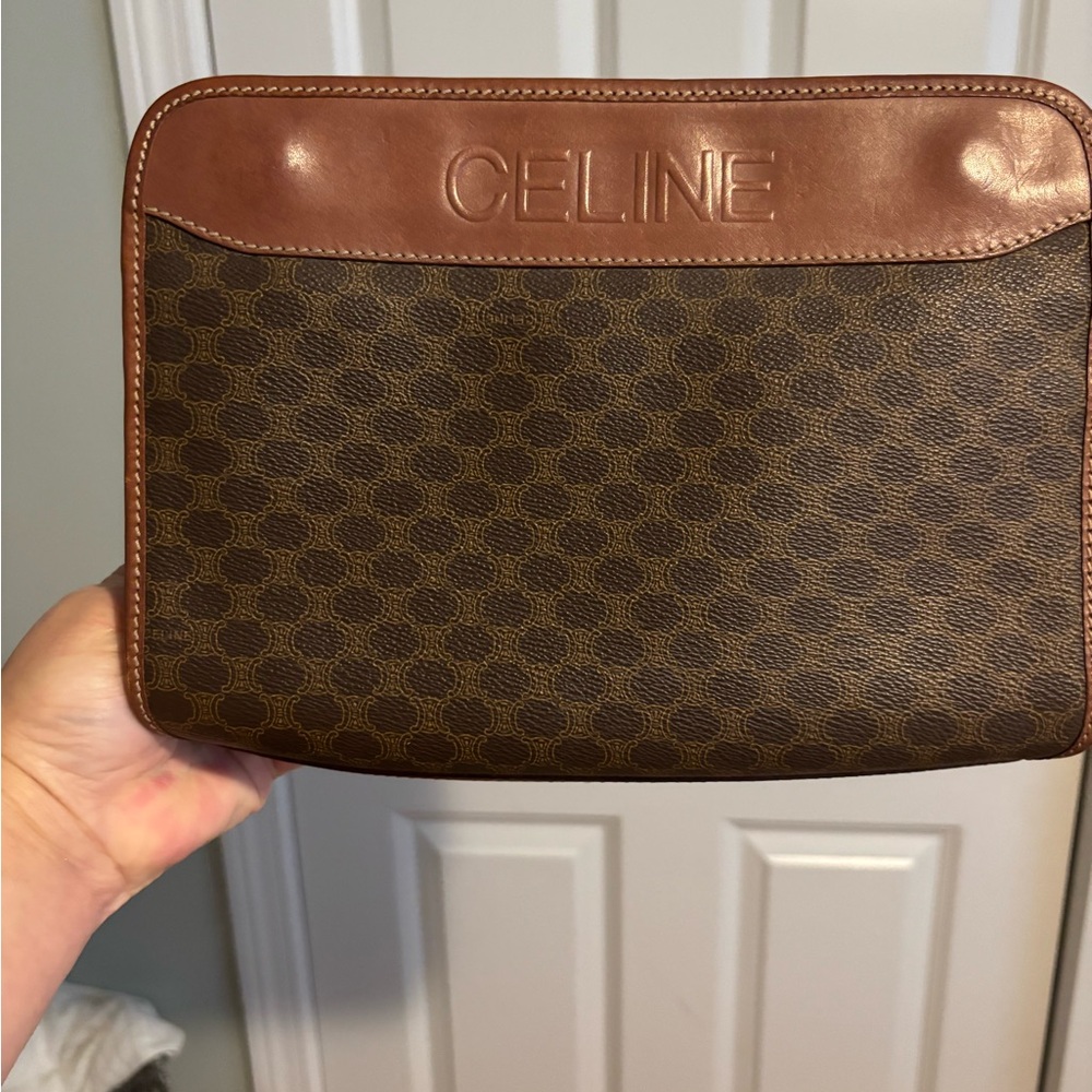 Vintage Celine brown patterned clutch/toiletry bag
